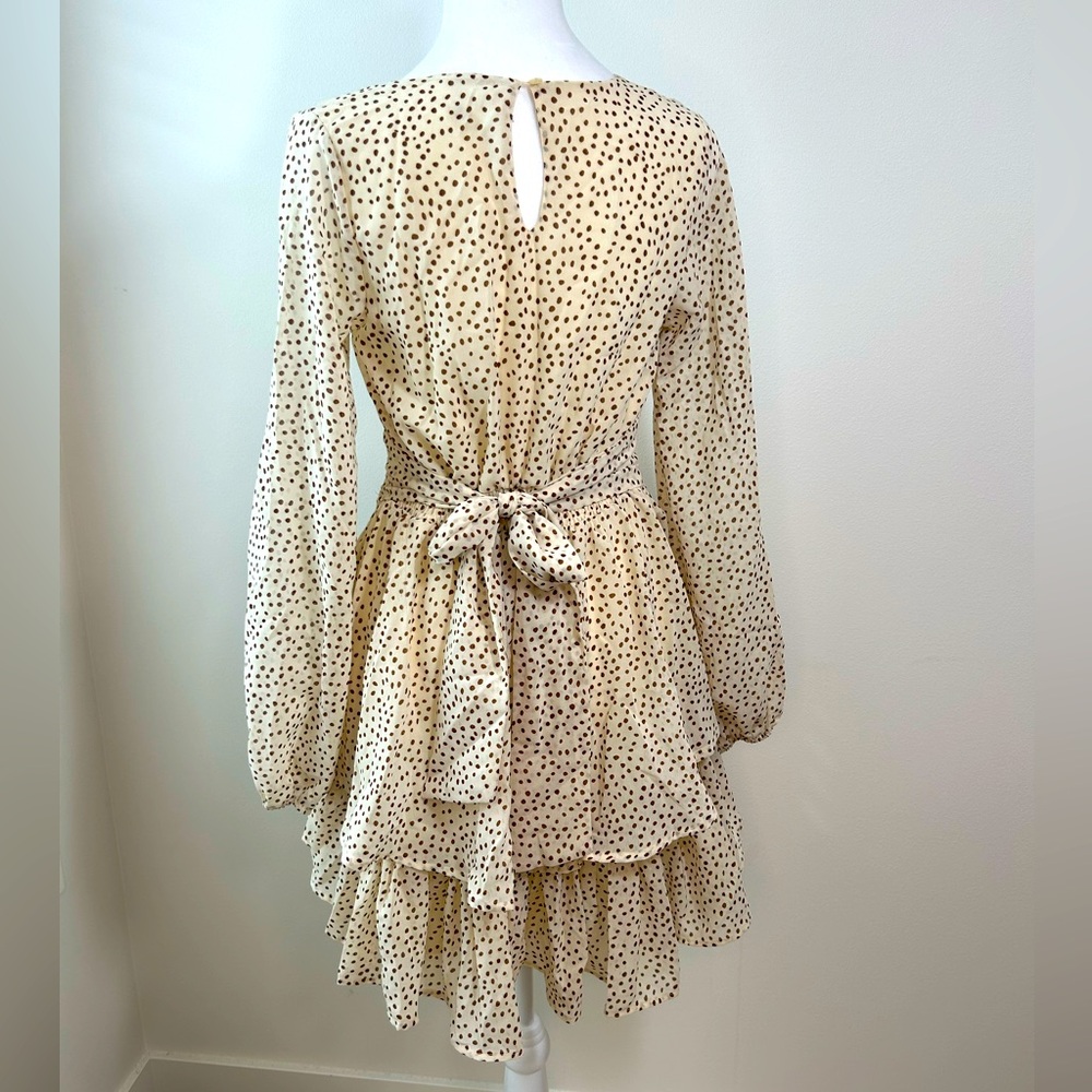 Japna Cream Polka Dot Tiered Ruffle Mini Dress – Size M - Picture 3 of 4